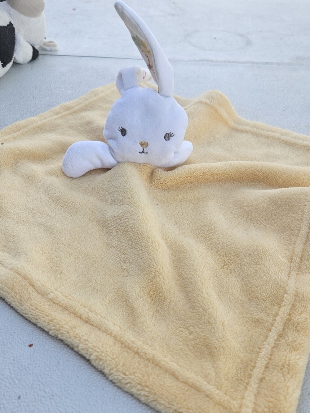 Kyle & Deena White Bunny Lovey w Floral Ears Yellow Gold Baby Security Blanket